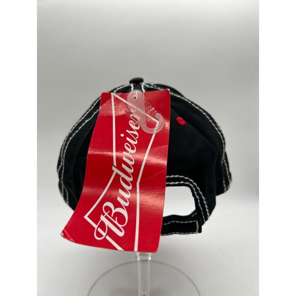 Budweiser Black & Red Baseball Cap With White Stitching Adjustable Strapback Hat - Picture 3 of 7